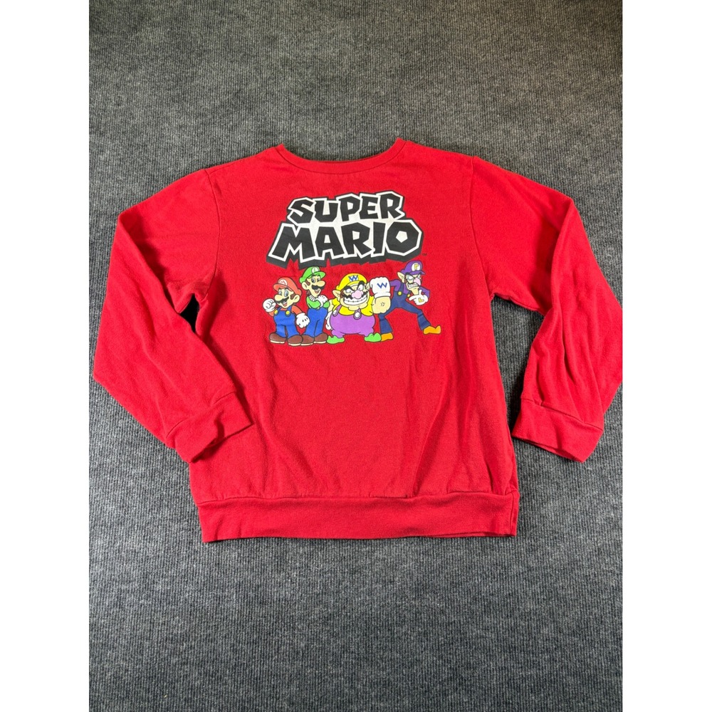 Super Mario Kids Red Crewneck Sweatshirt Mario Luigi Wario Waluigi Size XL 2541